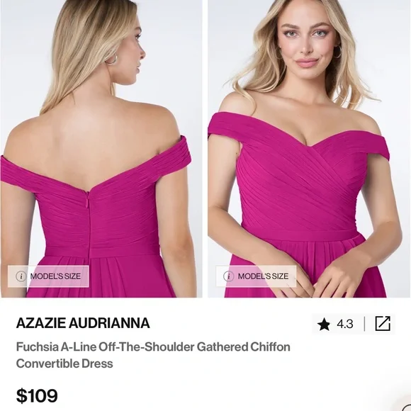 Azazie Audrianna Fuchsia Off-Shoulder Dress - Picture 5 of 11